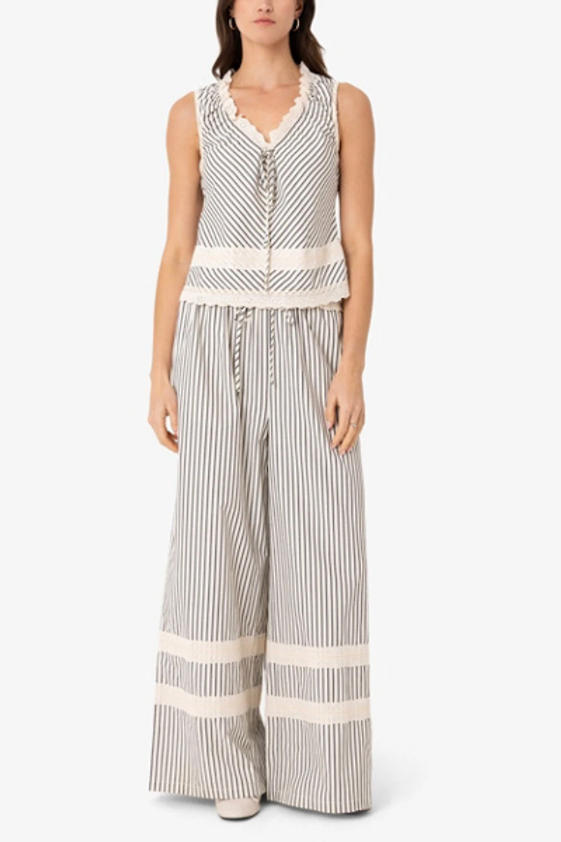 Amy Lynn Anais Stripe Cotton Broderie Frill Top