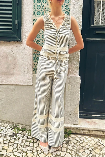 Amy Lynn Anais Stripe Cotton Broderie Frill Top