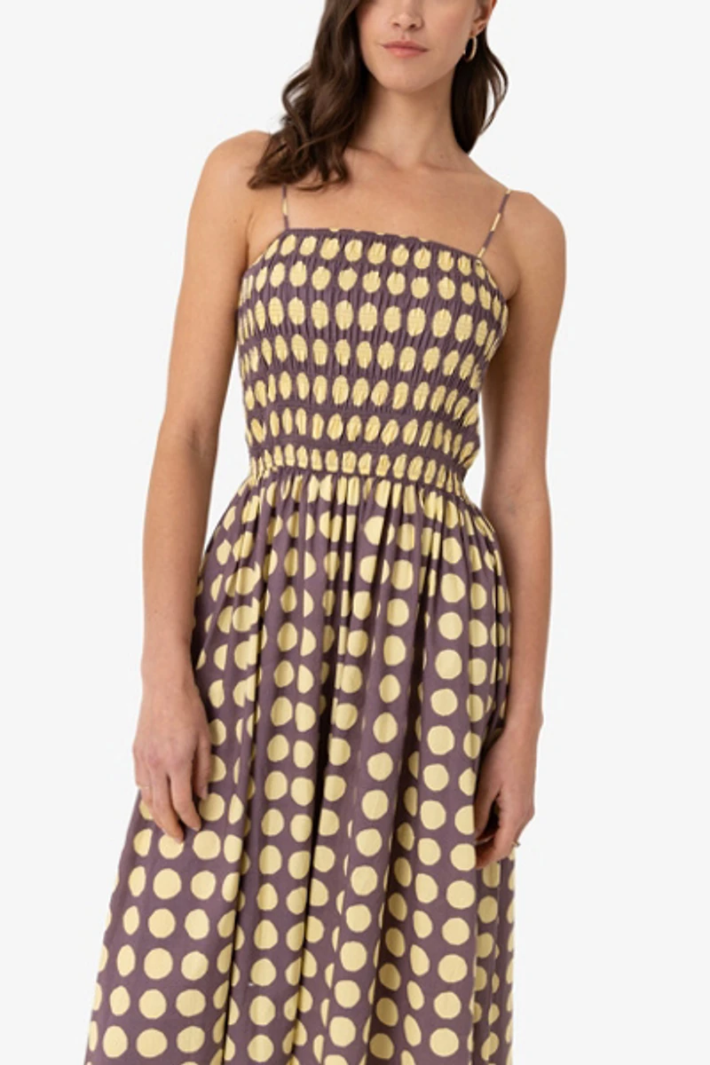 Amy Lynn Darcy Polka Dot Smocked Midi Dress