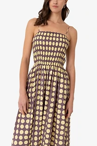 Amy Lynn Darcy Polka Dot Smocked Midi Dress