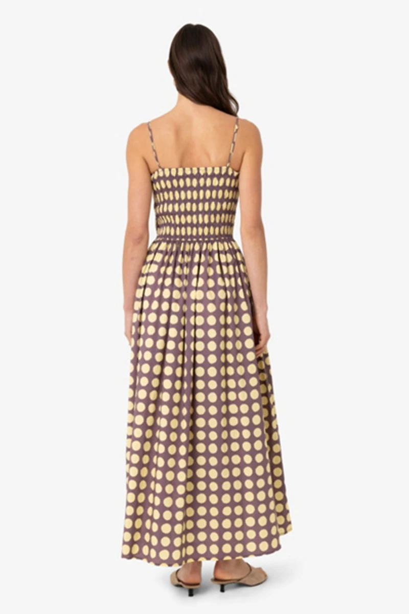 Amy Lynn Darcy Polka Dot Smocked Midi Dress