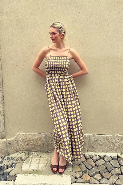 Amy Lynn Darcy Polka Dot Smocked Midi Dress