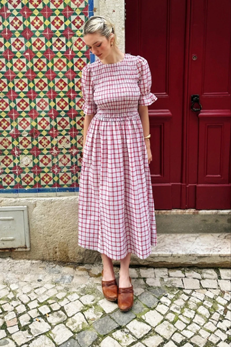 Amy Lynn Imogen Cotton Window Pane check Midaxi Dress