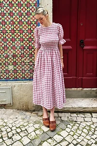 Amy Lynn Imogen Cotton  Window Pane check Midaxi Dress