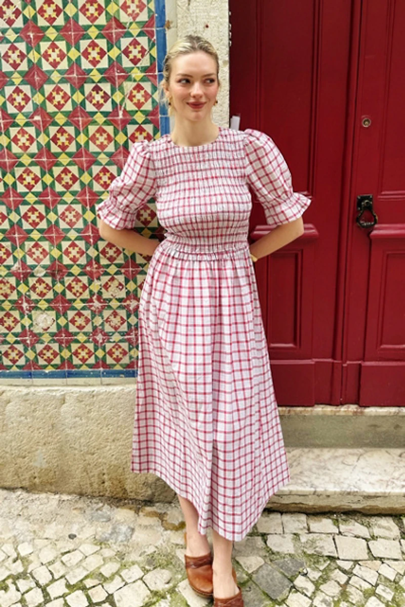 Amy Lynn Imogen Cotton Window Pane check Midaxi Dress