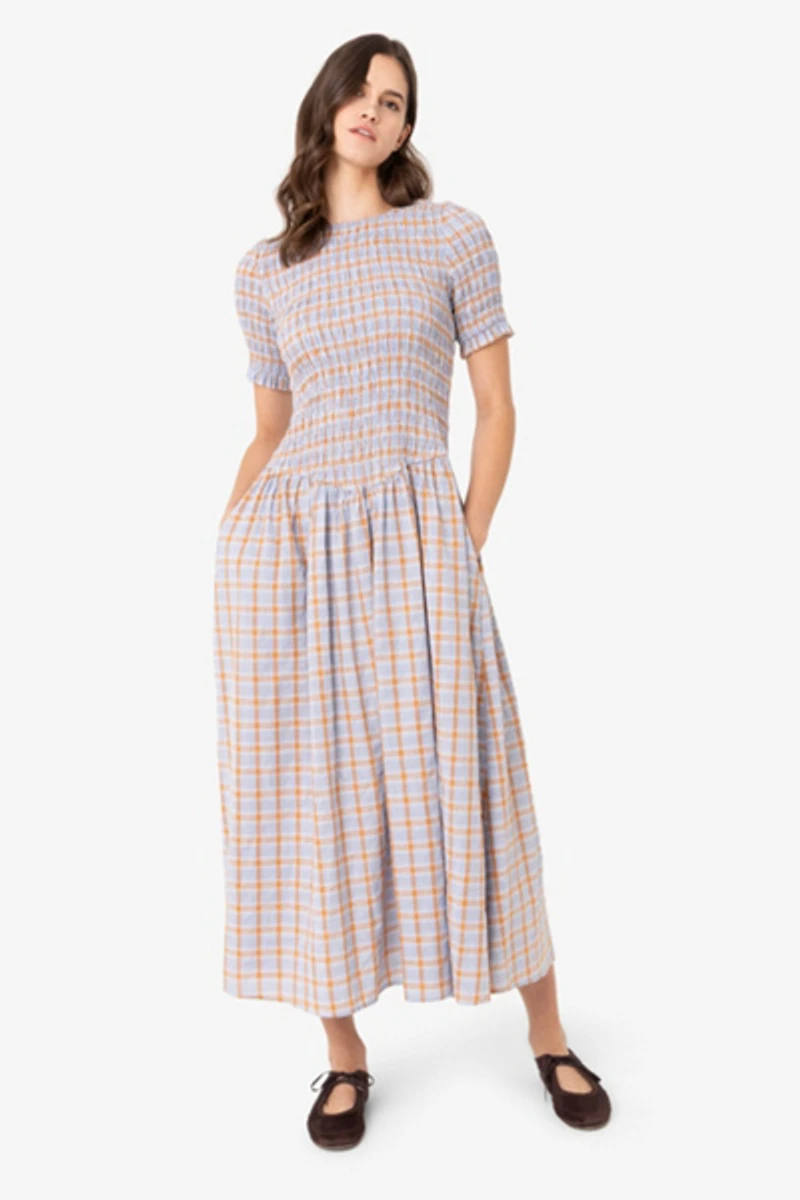 Amy Lynn Beatrix Pure Cotton Smocked Plaid Midi Dress