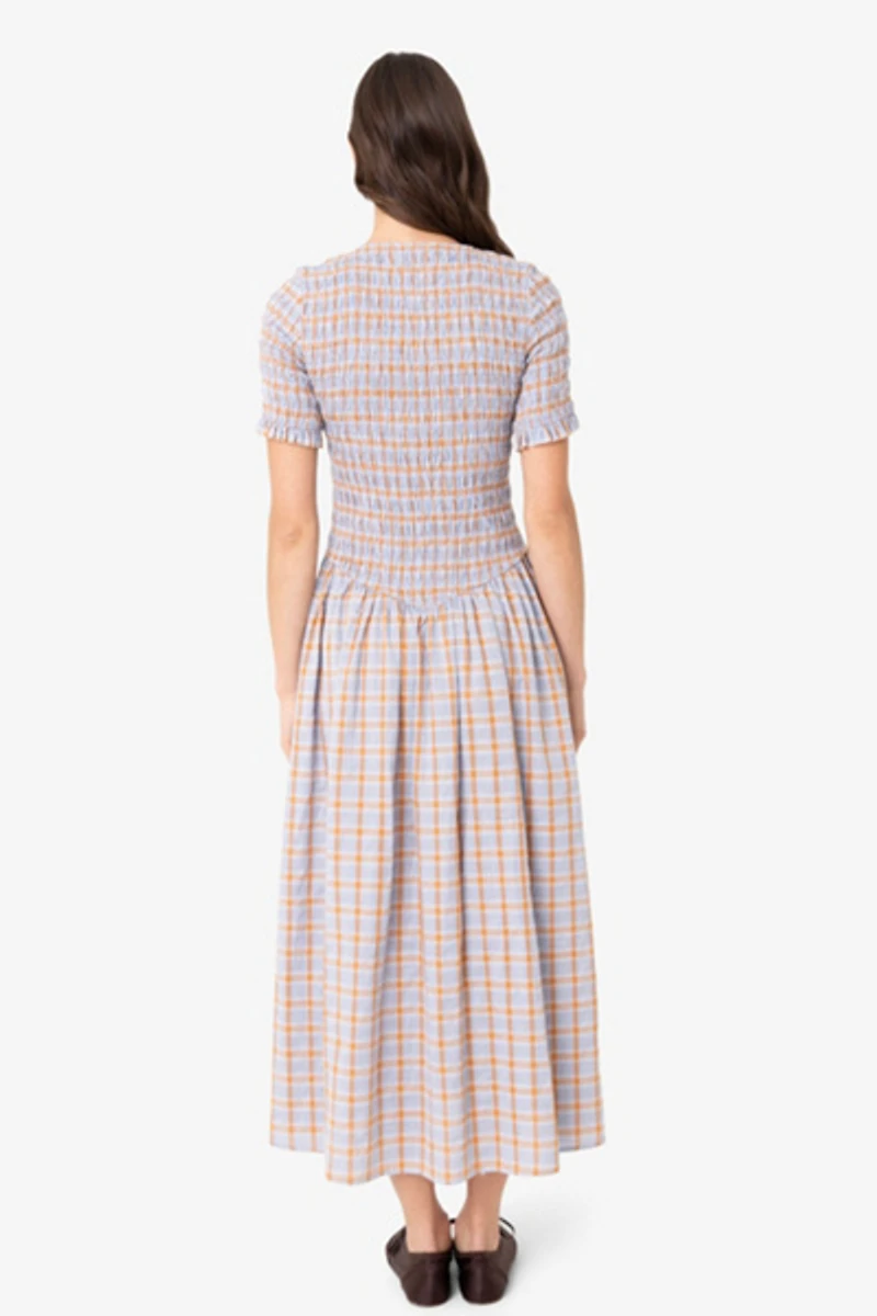 Amy Lynn Beatrix Pure Cotton Smocked Plaid Midi Dress