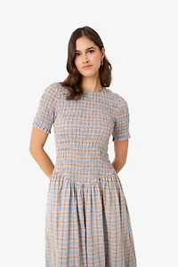 Amy Lynn Beatrix Pure Cotton Smocked Plaid Midi Dress