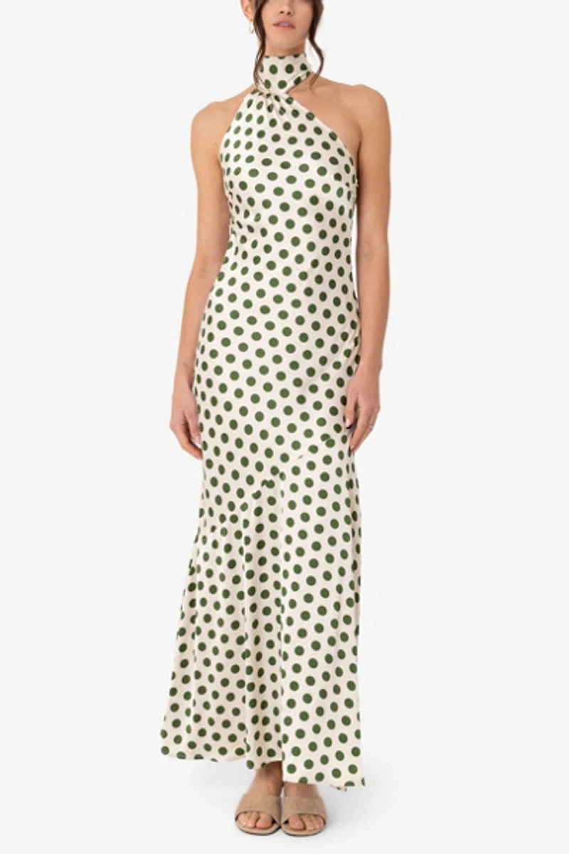 Amy Lynn Baia Polka Dot Satin Halter Dress
