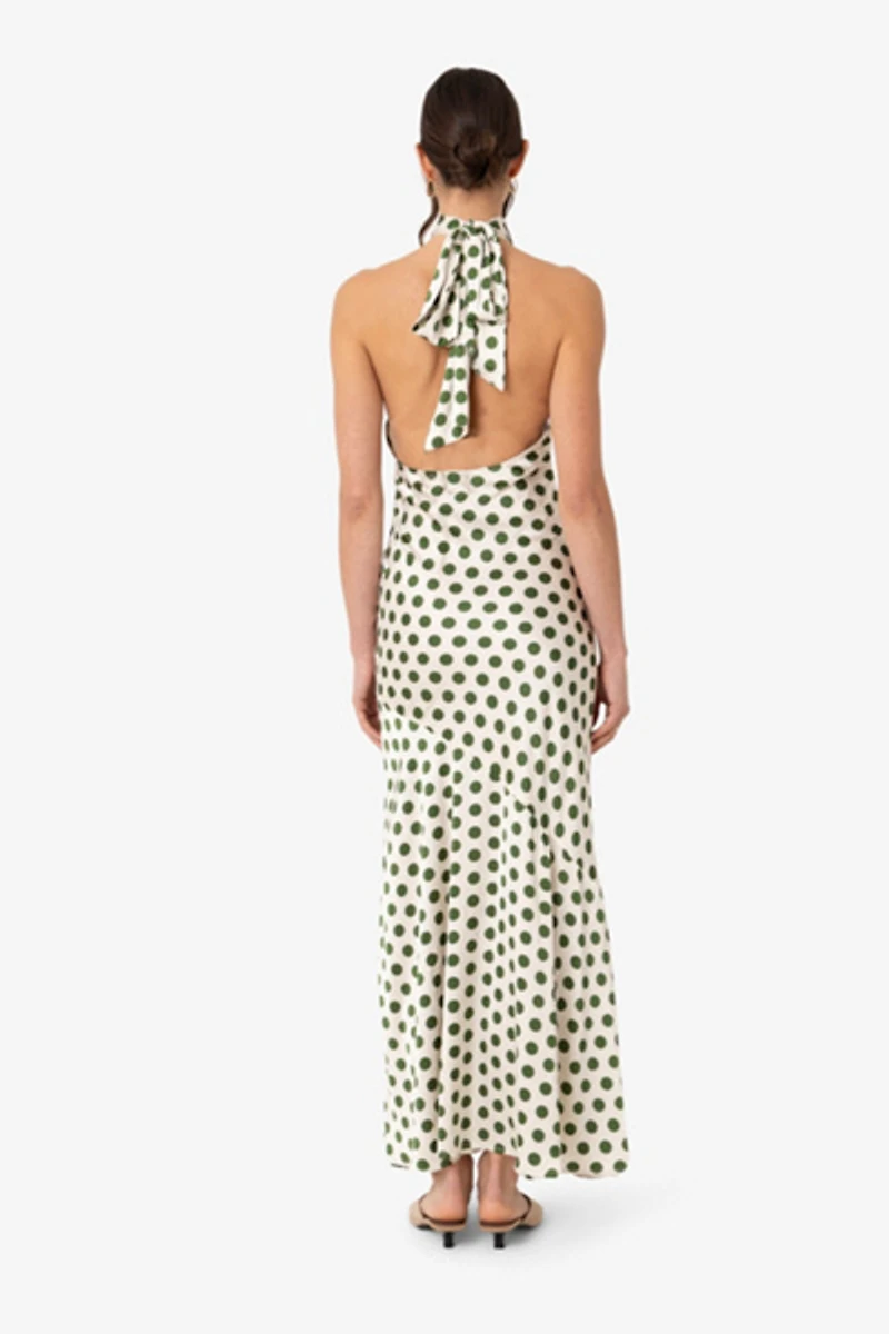 Amy Lynn Baia Polka Dot Satin Halter Dress