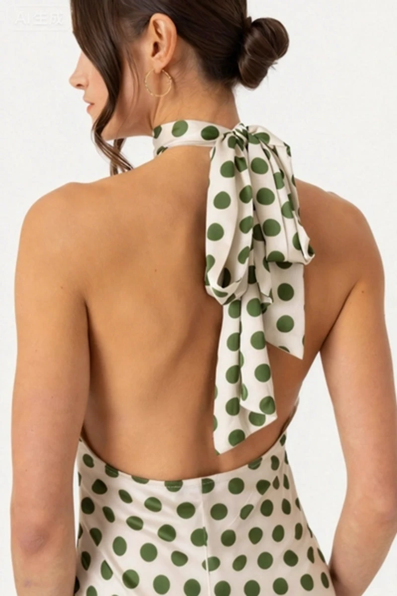 Amy Lynn Baia Polka Dot Satin Halter Dress
