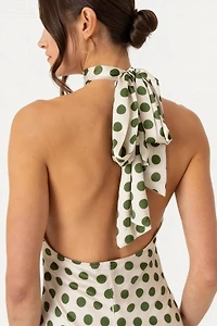Amy Lynn Baia Polka Dot Satin Halter Dress