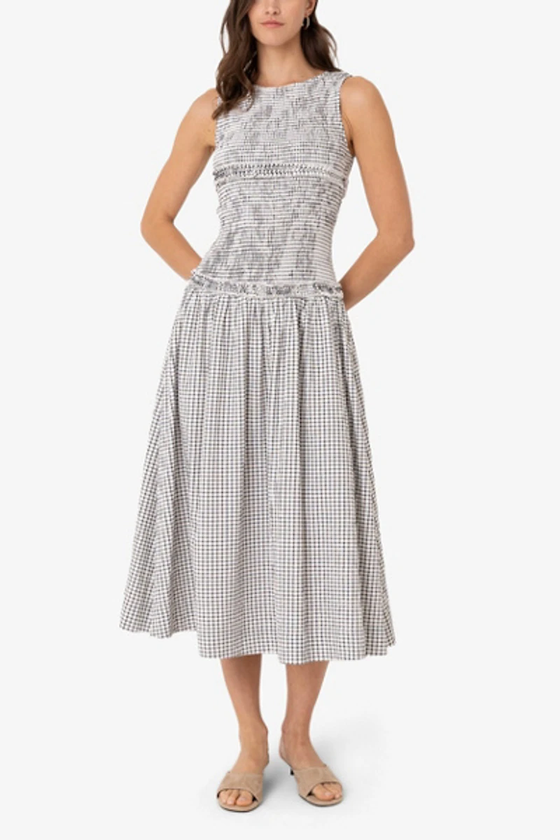 Amy Lynn Posey Gingham Cotton Smocked Midi Dress