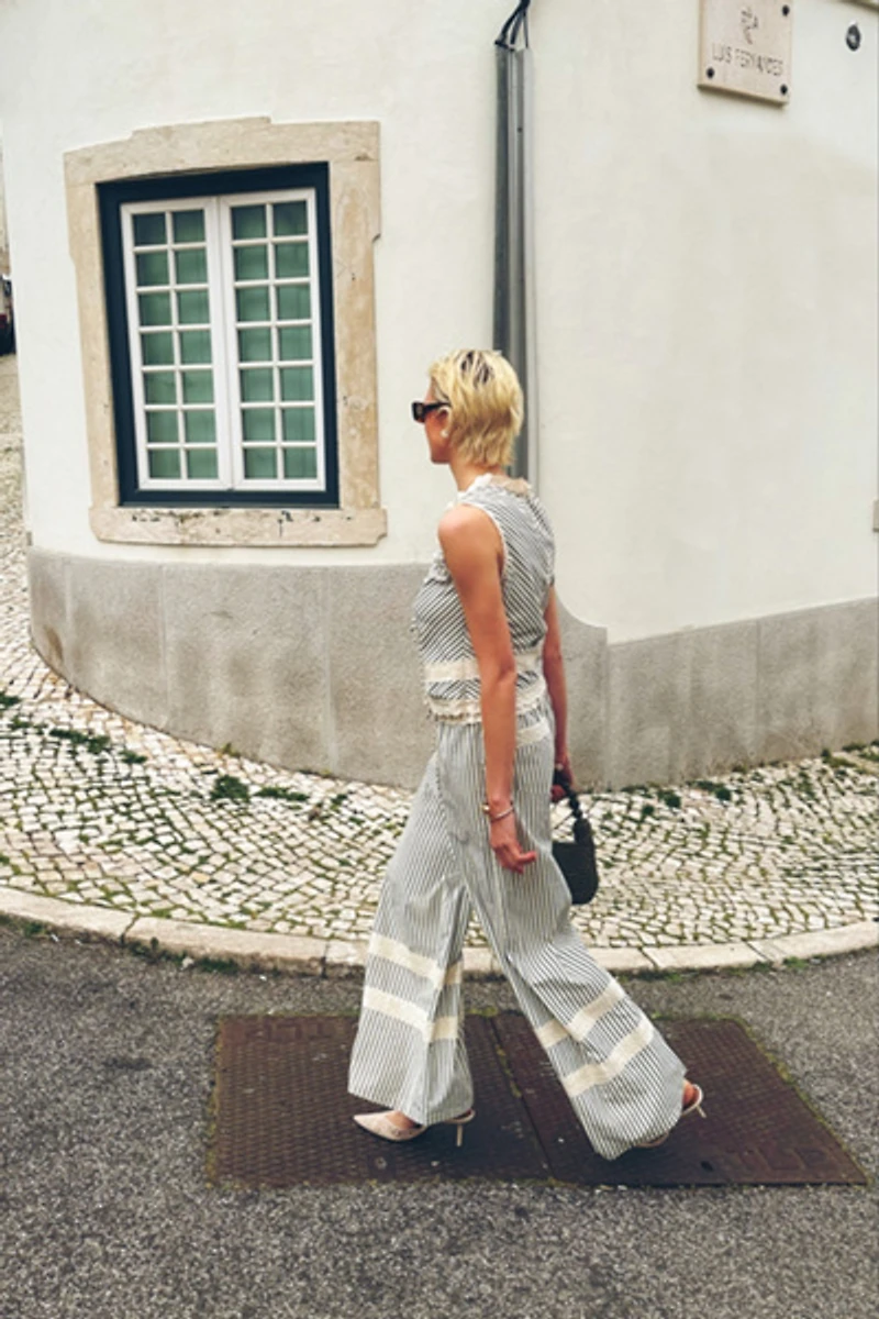 Amy Lynn Sloane Stripe Cotton Wide Leg Trousers