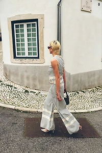 Amy Lynn Sloane Stripe Cotton Wide Leg Trousers