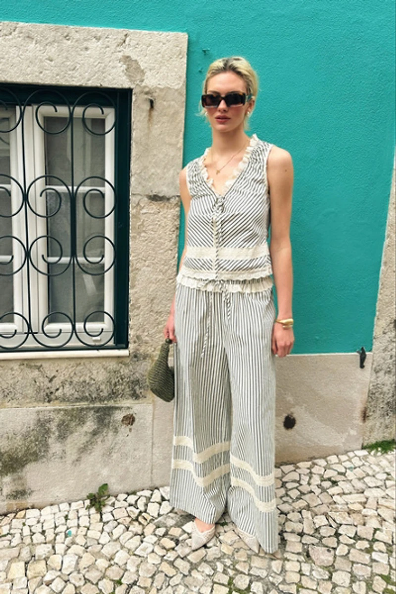 Amy Lynn Sloane Stripe Cotton Wide Leg Trousers