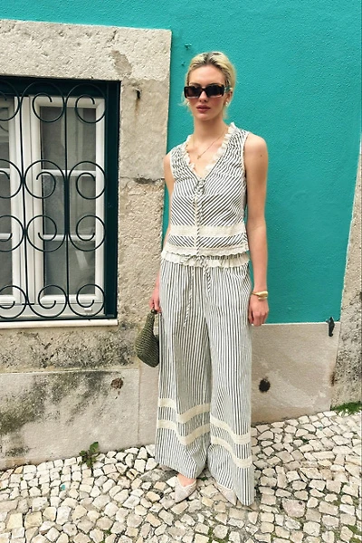 Amy Lynn Sloane Stripe Cotton Wide Leg Trousers