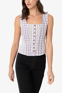 Amy Lynn Brittany Multi Check Cotton Blend Frill Top