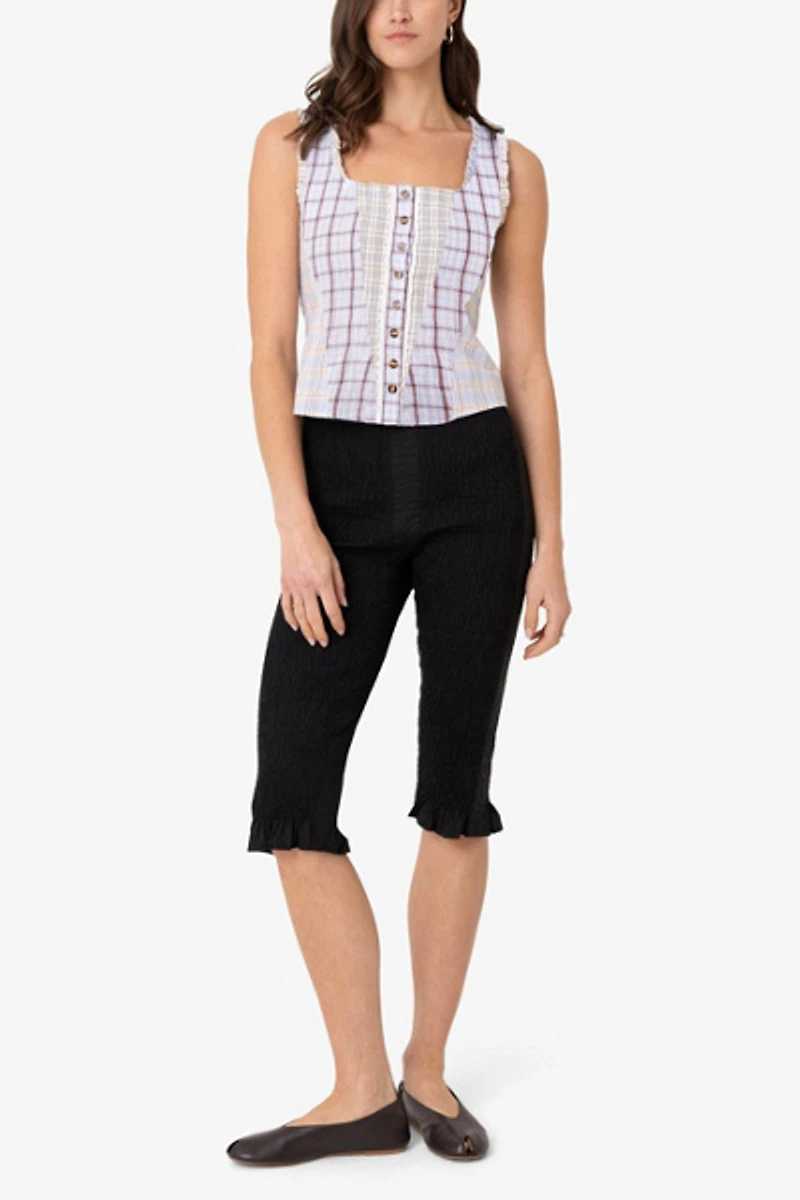 Amy Lynn Brittany Multi Check Cotton Blend Frill Top