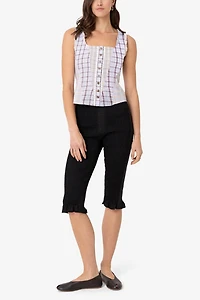 Amy Lynn Brittany Multi Check Cotton Blend Frill Top