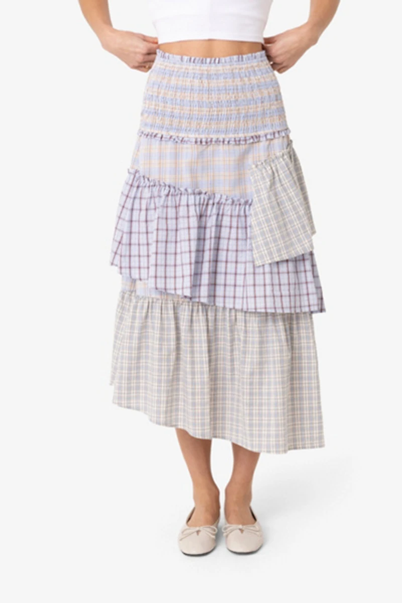 Amy Lynn Thea Multi Check Cotton Smocked Tiered Skirt