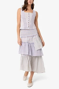 Amy Lynn Thea Multi Check Cotton Smocked Tiered Skirt