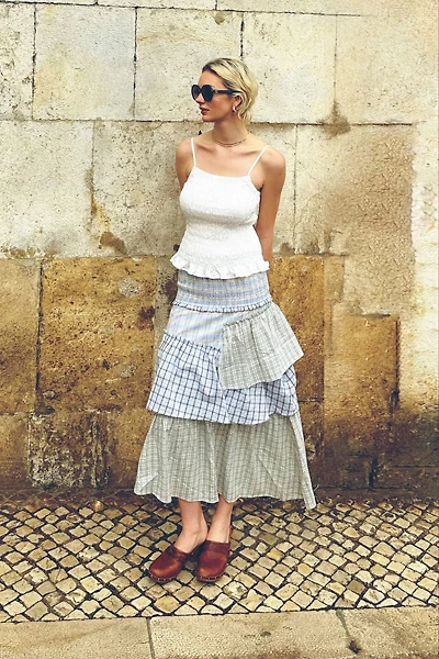 Amy Lynn Thea Multi Check Cotton Smocked Tiered Skirt