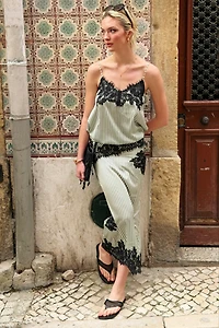 Amy Lynn Sienna Stripe Satin Lace Top