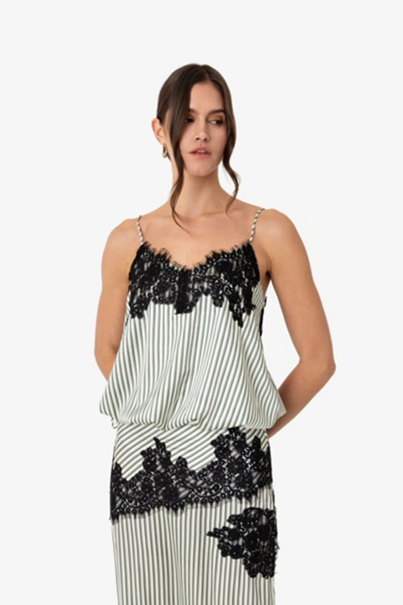 Amy Lynn Sienna Stripe Satin Lace Top