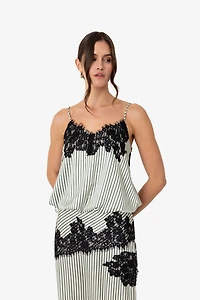 Amy Lynn Sienna Stripe Satin Lace Top