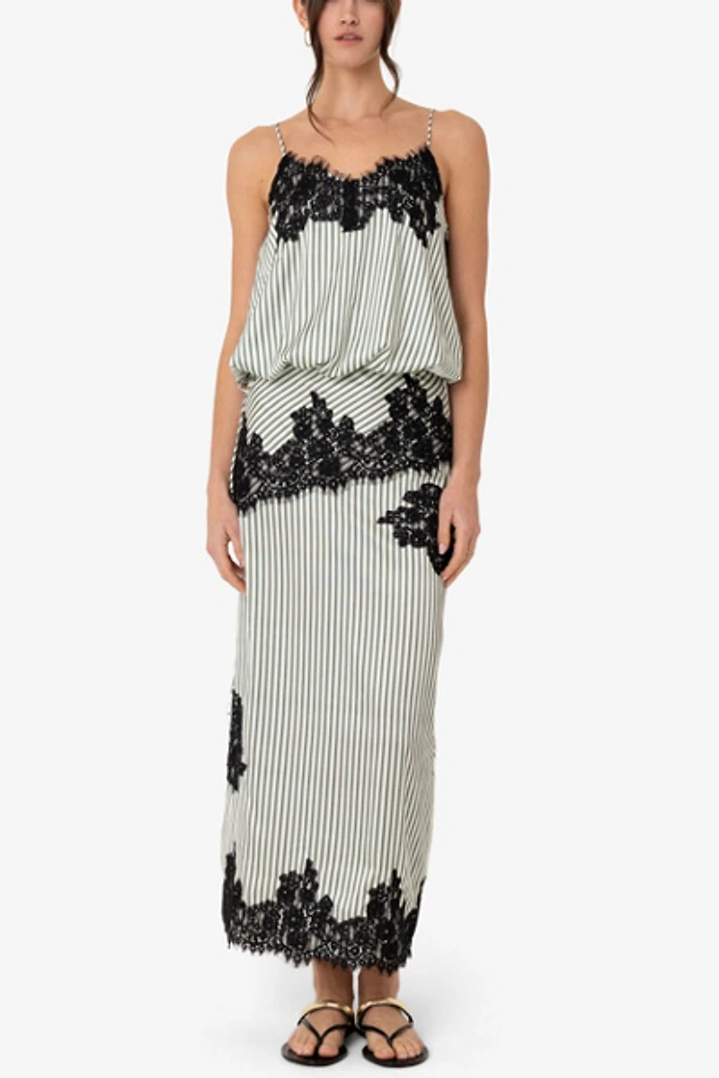 Amy Lynn Verona Polka Dot Satin Midi Skirt