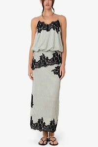 Amy Lynn Verona Polka Dot Satin Midi Skirt