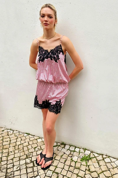 Amy Lynn Palma Satin Lace Playsuit