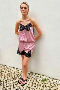 Amy Lynn Palma Satin Lace Playsuit