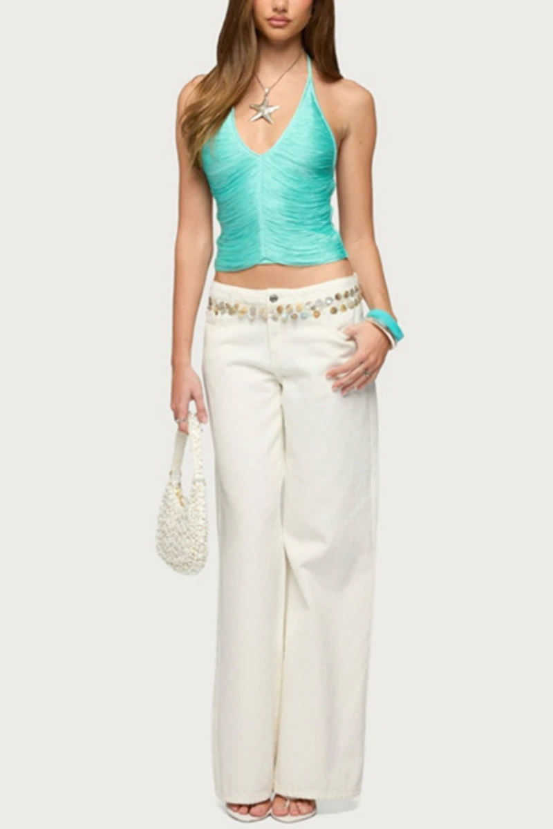 Edikted Bree Fringed Backless Halter Top