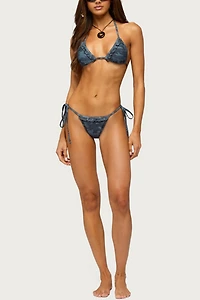 Edikted Aviah Ruffle Camo Triangle Bikini Top