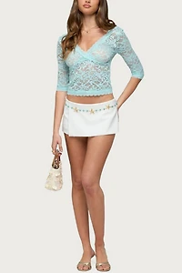 Edikted Elowin Sheer Lace V Neck Top
