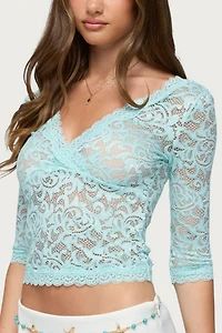 Edikted Elowin Sheer Lace V Neck Top