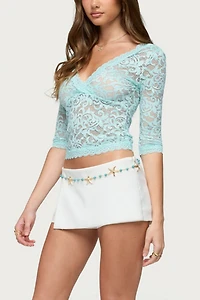 Edikted Elowin Sheer Lace V Neck Top