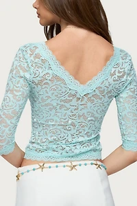 Edikted Elowin Sheer Lace V Neck Top