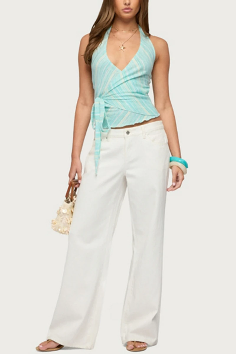 Edikted Aquarelle Striped Wrap Halter Top