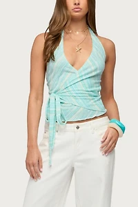 Edikted Aquarelle Striped Wrap Halter Top