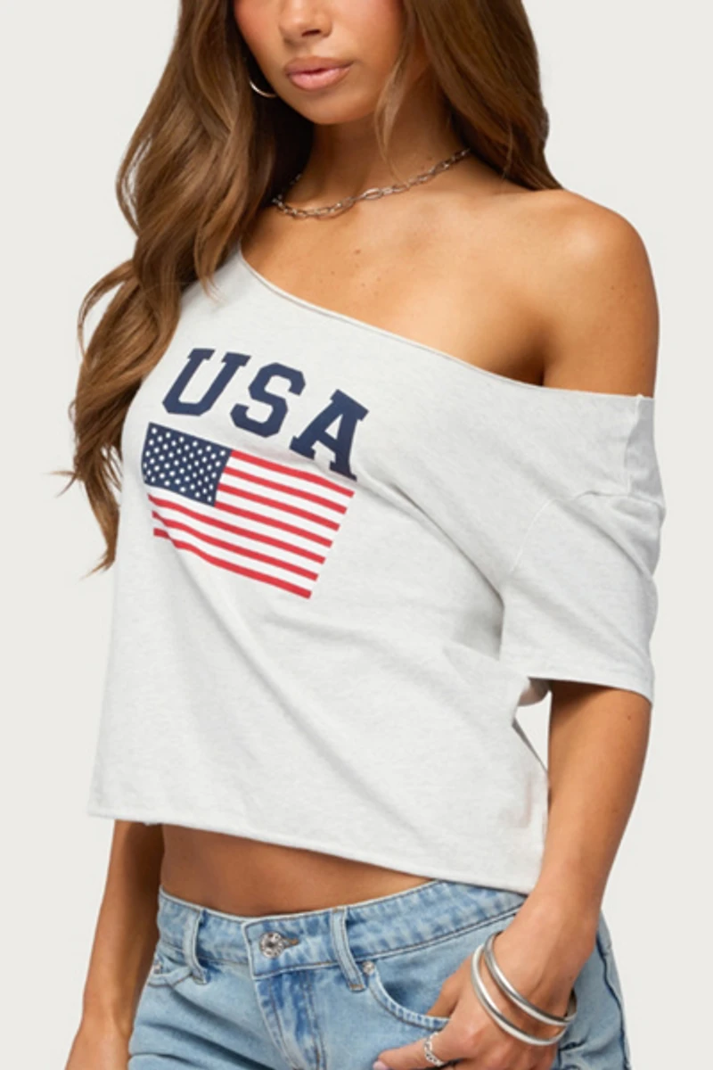 Edikted Usa Babe Off Shoulder T Shirt