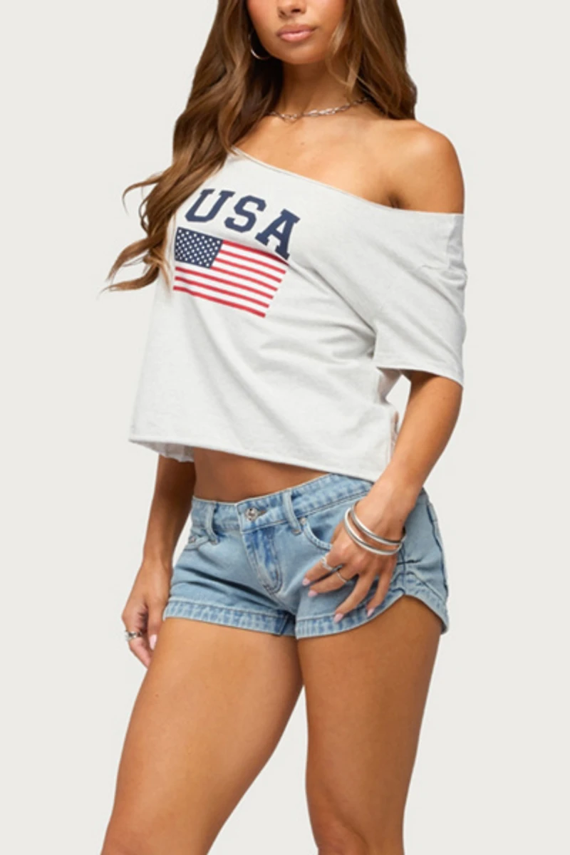 Edikted Usa Babe Off Shoulder T Shirt