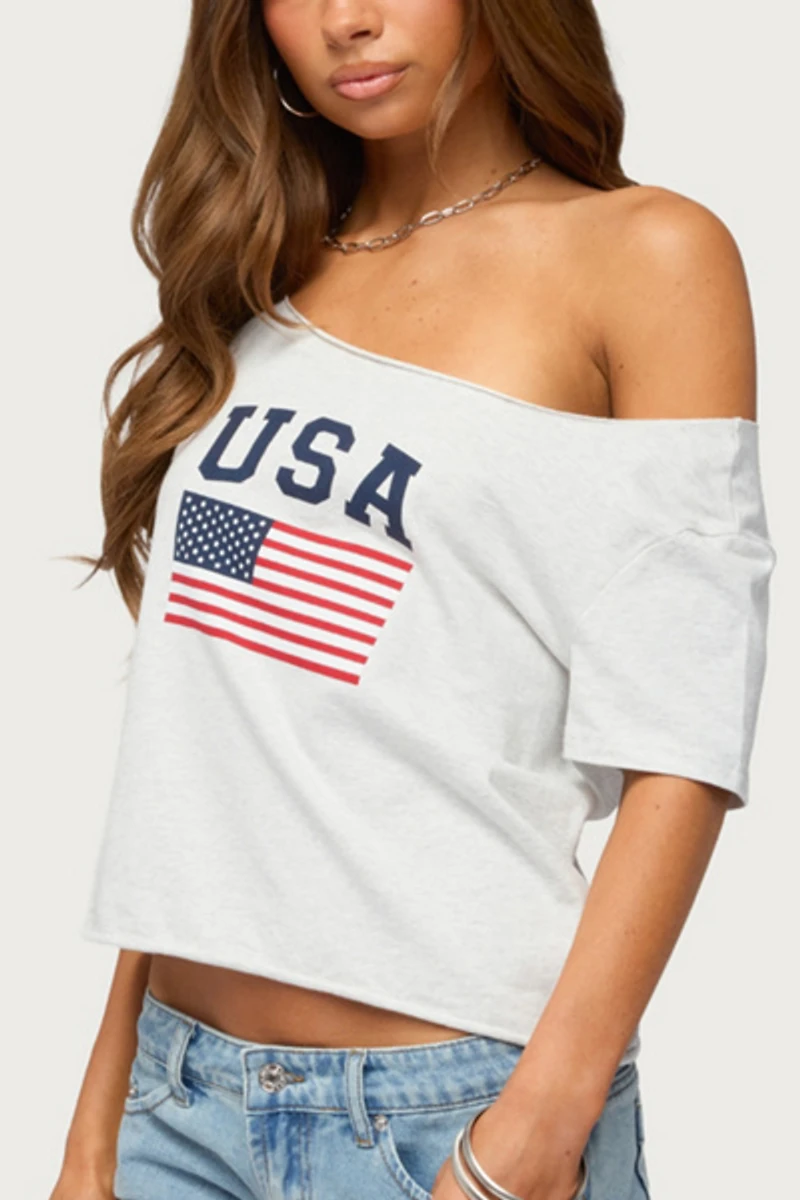 Edikted Usa Babe Off Shoulder T Shirt