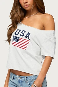 Edikted Usa Babe Off Shoulder T Shirt