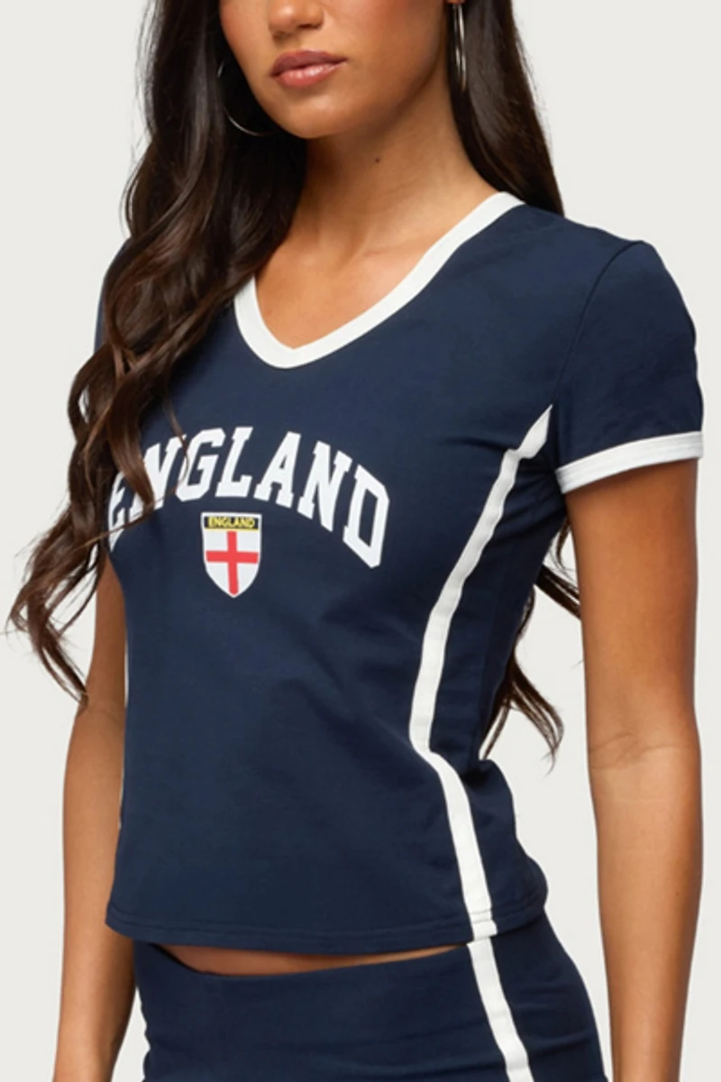 Edikted England Girl V Neck T Shirt
