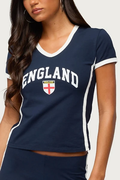 Edikted England Girl V Neck T Shirt