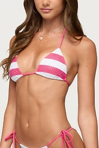 Edikted Bellie Rhinestone Striped Bikini Top