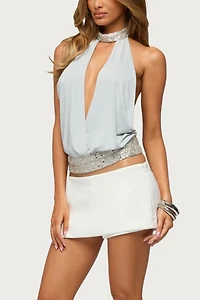 Edikted Pria Beaded Backless High Neck Top
